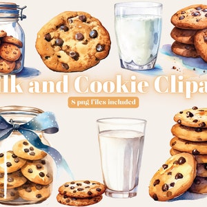 Chocolate Chip Cookies Clipart, Watercolor Cookies PNG, Baking Clipart, Dessert Food Clipart Bundle, Junk Journal, Digital Paper Craft