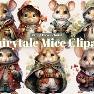 Fairytale Mice Watercolor Clipart, fairytale Clipart PNG, fantasy Mice, Fantasy art Clipart, Paper craft - Junk Journal, Scrapbooking