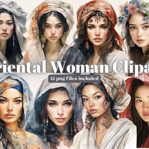 Oriental Woman Watercolor Clipart, Woman Png, Fashion Clipart, Sublimation, Scrapbook, Junk Journal, Paper Crafts Scrapbooking