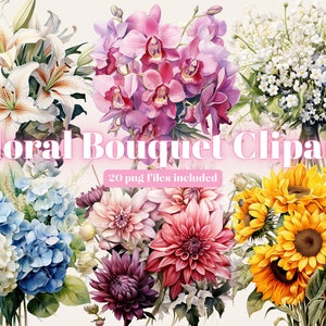 Boho Bouquet Clipart Bundle, Floral Bouquet, Boho Flowers, Scrapbook, Junk Journal, Paper Crafts Scrapbooking, Floral Sublimation