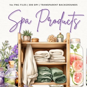 Aquarelle Spa clipart, 14 PNG de haute qualité, Sublimation, autocollants GoodNotes, clipart bien-être, téléchargement numérique, graphiques imprimables