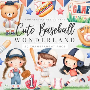Niedlicher Baseball im Wunderland Clipart – Kommerzielle Nutzung PNG Bundle (50 PNGs)