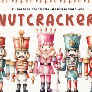 Retro Nutcracker clipart, watercolor nutcracker graphic PNG, Christmas clipart PNG, ballerina digital download, kid printable, fairy PNG