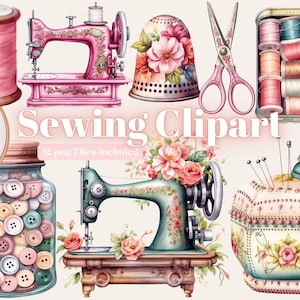 Watercolour Vintage Sewing Clipart Sewing Machine PNG Digital Image Downloads for Card Making Scrapbook Junk Journal Paper Crafts