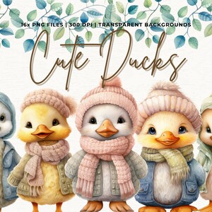 Watercolor Cute Winter Christmas Baby Duck Clipart Bundle | PNG | Commercial Use | Instant Download | 300DPI | Baby Shower
