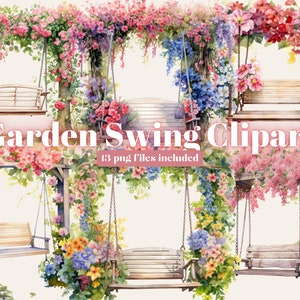 Garden Swing Clipart Bundle, Pastel Tree swing Garden, Garden clipart, Scrapbook, Junk Journal, Paper Crafts Scrapbooking, Garden Png
