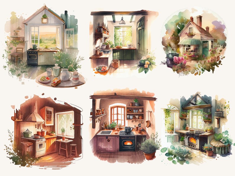 Watercolour Cottagecore Kitchen Clipart Bundle Cottage - Etsy