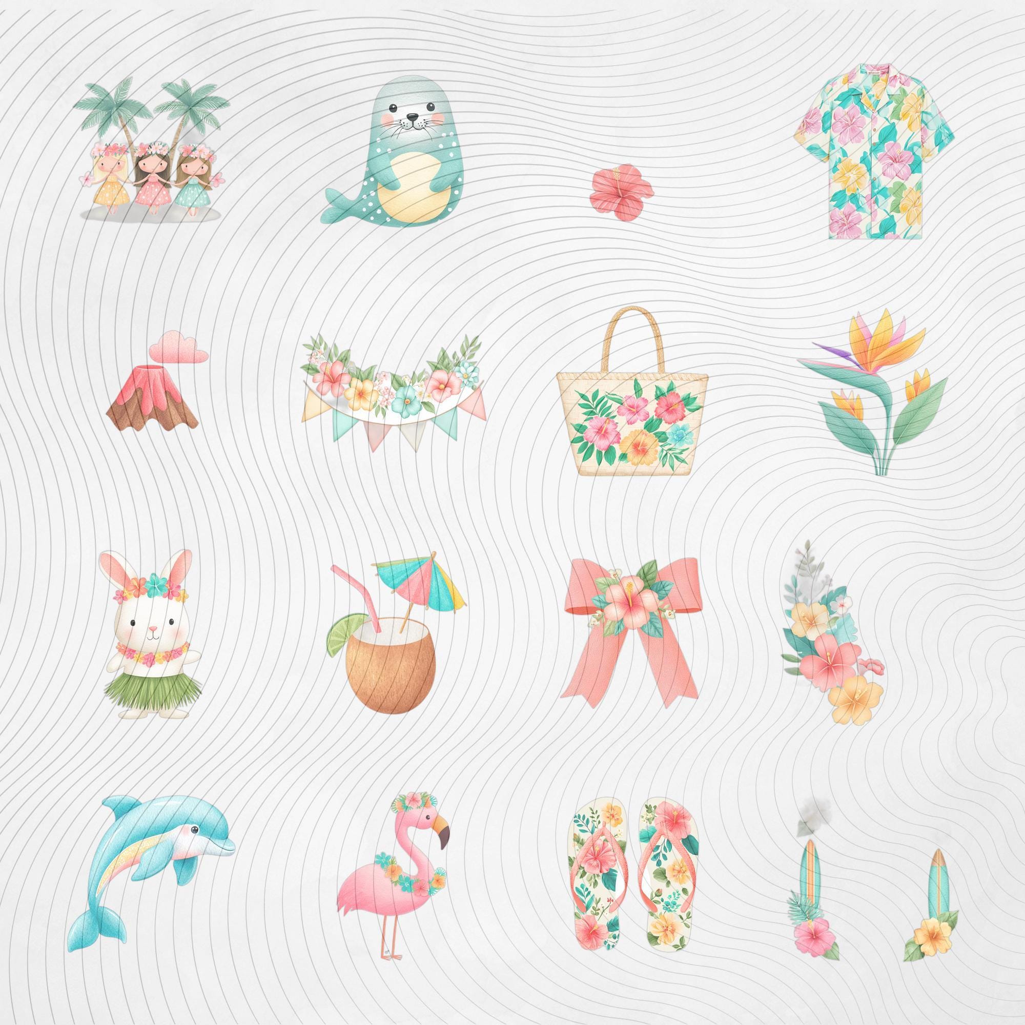 Cute Hawaii Clipart Bundle, Tropical Aloha PNG, Hawaiian Kids, Hibiscus ...