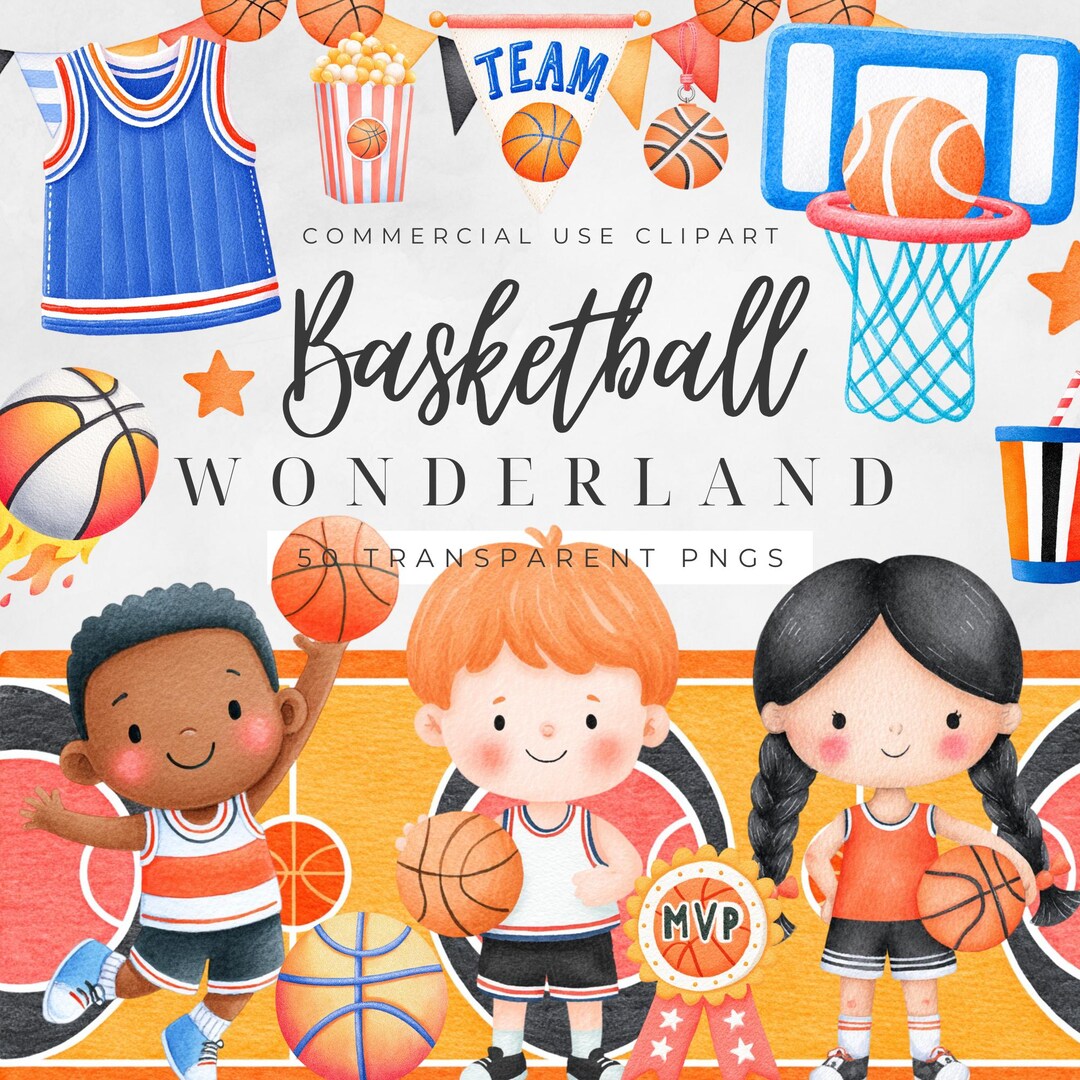 Basketball Clipart Set, Cute Basketball Kids PNG, Basketball Party ...