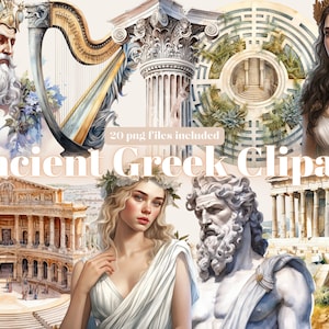 20 PNG aquarelle fantaisie grec ancien Clipart, bundle de clip art png mythologie grecque antique, dieux, déesses, hellénistique, histoire clipart