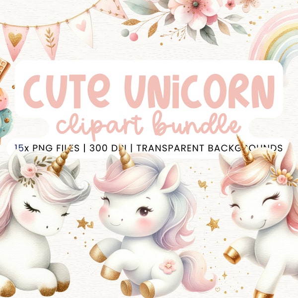 Rainbow Unicorn Clipart, Unicorn PNG, Glitter, Sweets, Rainbow Stars Donut IceCream Cute Kids Pastel Planner Stickers Fabric POD Supplies