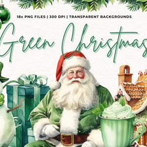 Zielony To pora roku Boże Narodzenie Png Clipart - Santa Cottagecore Akwarela Zimowy pakiet - Junk Journals Zaproszenia Sublimacja