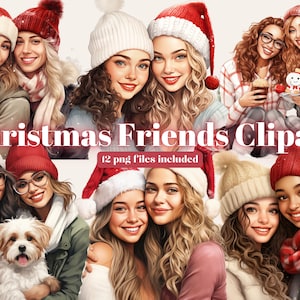 Meilleurs amis Clipart, Besties Noël, Sisters Forever Together Clipart, Xmas Girl Cocktail, Soul Sisters Coffee, Clipart personnalisable PNG