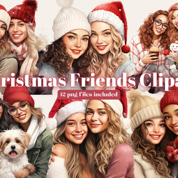 Best Friends Clipart, Besties Christmas, Sisters Forever Together Clipart, Xmas Girl Cocktail, Soul Sisters Coffee, Customizable clipart PNG