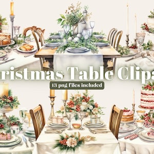 Christmas Table Watercolor Clipart, Christmas Festive Food Clipart PNG, Christmas png Clipart, Paper craft - Junk Journal, Scrapbooking