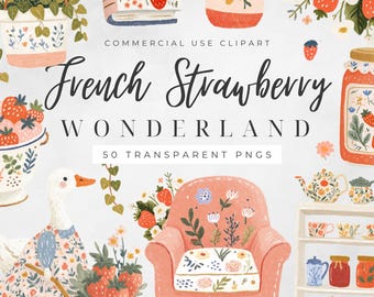 Strawberry Clipart French Cottage PNG Bundle Cute Kitchen Garden Commercial Use