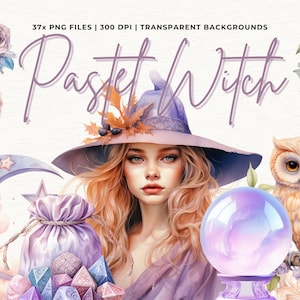 37 PNG Watercolor Pastel Witch Clipart, Pastel Witchcraft Clip art, witch clip art png, magic clip art, mystical clipart png, witchcraft png