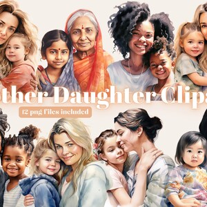 Mother and Daughter Clipart Bundle, Clipart for commercial use, Watercolor Mothers Png, Mum and Little Girl, Instant download, Sublimation