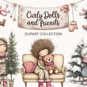 Cute Curly Girl and Friends Clipart, Afro Black Girl PNG, Digital Download, Cute Curly Hair Art for Fashion and Sublimation