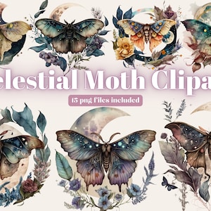 Aquarell Mystische Motte Clipart Bundle, Wicca Png, Motte Png, mystische Clipart, Hexerei Png Clipart, heidnische Clipart, Schmetterling Bundle