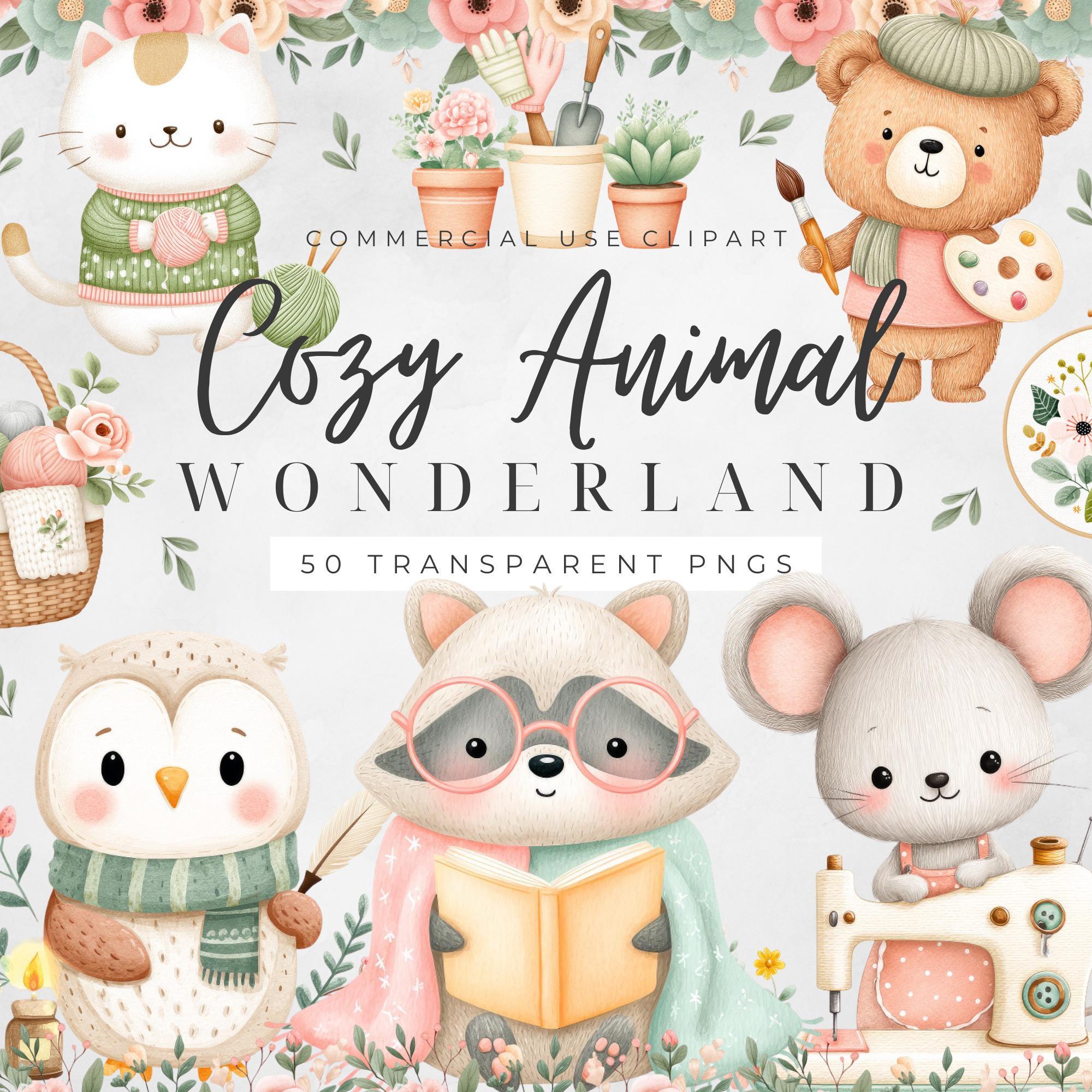 Cozy Animal Clipart Bundle, Cute Woodland PNG Set, Kawaii Forest ...