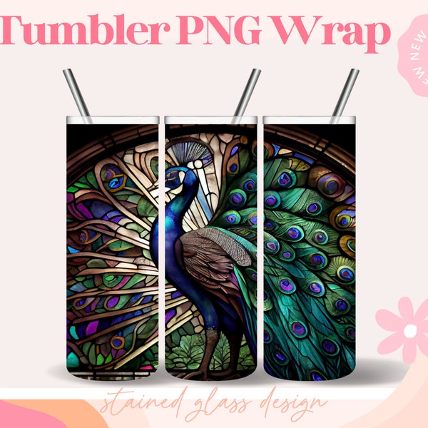 Stain Glass Tumbler Wrap, Peacock Tumbler Wrap, 20oz Sublimation Tumbler Wrap, Digital Download
