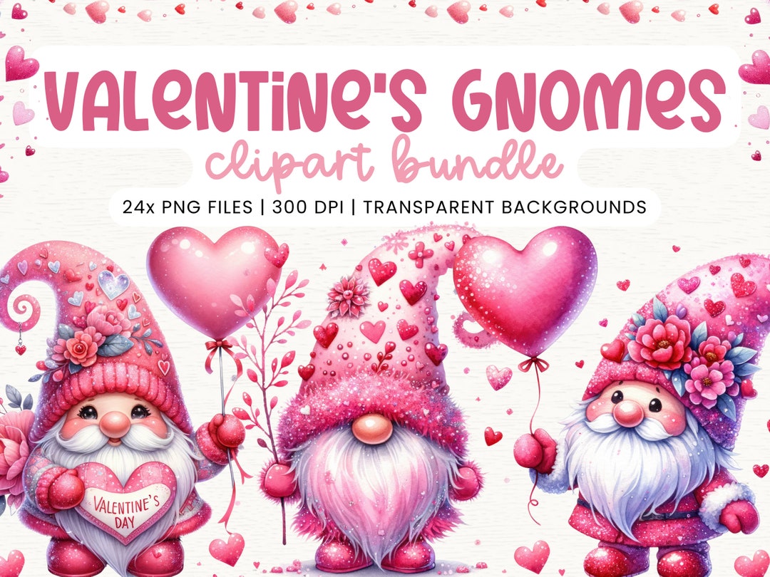 Watercolor Valentines Gnomes Clipart, 24 PNG Festive Gnomes Clipart ...