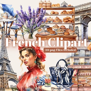 Clipart da França, ilustração em aquarela francesa, clipart de viagens, passeios turísticos na França, designs de sublimação, clipart em aquarela