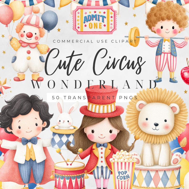 Cute Circus Clipart Bundle, 50 Circus Party Pngs, Carnival Kids ...