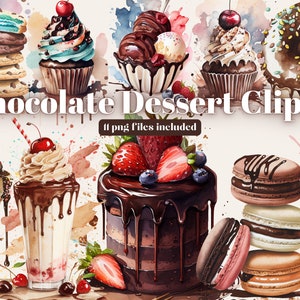 Clipart de friandises au chocolat aquarelle - Dessert Cupcakes PNG Image numérique téléchargements pour la fabrication de cartes, Scrapbook, Junk Journal, Paper Crafts