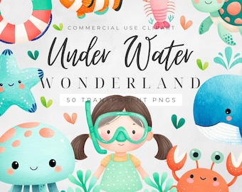 Underwater Clipart, Cute Ocean Animals PNG, Kids Sea Life Clipart, Under The Sea PNG, Commercial Use