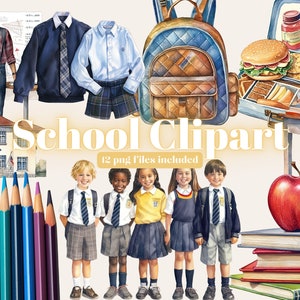 Watercolor Back to School Clipart, School Png Bundle For Creators, Watercolor School Clipart, Watercolor School Printable, School Clipart