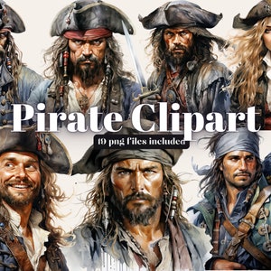 Aquarell Piraten Clipart - Freibeuter Download - Instant Download - Scalleywags - Piratenschiff - Blackbeard - Entersäbel - Piratenflagge