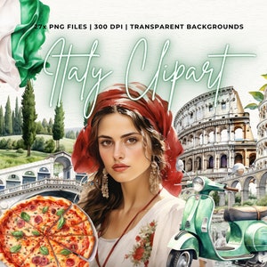 Clipart Italia acquerello, Clipart di viaggio, Amore PNG, Roma, Pizza, Carnevale di Venezia, Viaggi vacanze italiane, Bici, Ciclomotore, Adesivi Planner