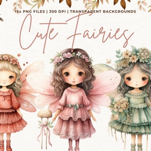 Watercolor Fairy Garden Clipart Cute Fairy Garden Clipart Enchanted Forest Pink Fairy Bundle Magic Fairies PNG Set Commercial Use