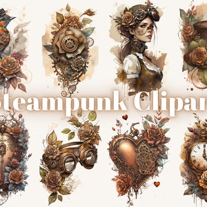 Watercolour Steampunk Clipart - Victorian PNG Digital Image Downloads for Card Making, Scrapbook, Junk Journal, Paper Crafts