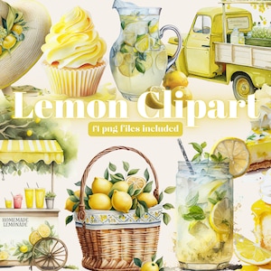 Aquarel Limonade Stand Clipart - Citroen Fruit PNG Digital Image Downloads voor het maken van kaarten, Scrapbook, Junk Journal, Paper Crafts