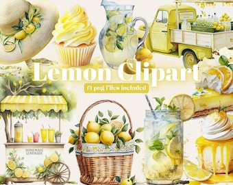 Watercolour Lemonade Stand Clipart - Lemon Fruit PNG Digital Image Downloads for Card Making, Scrapbook, Junk Journal, Paper Crafts