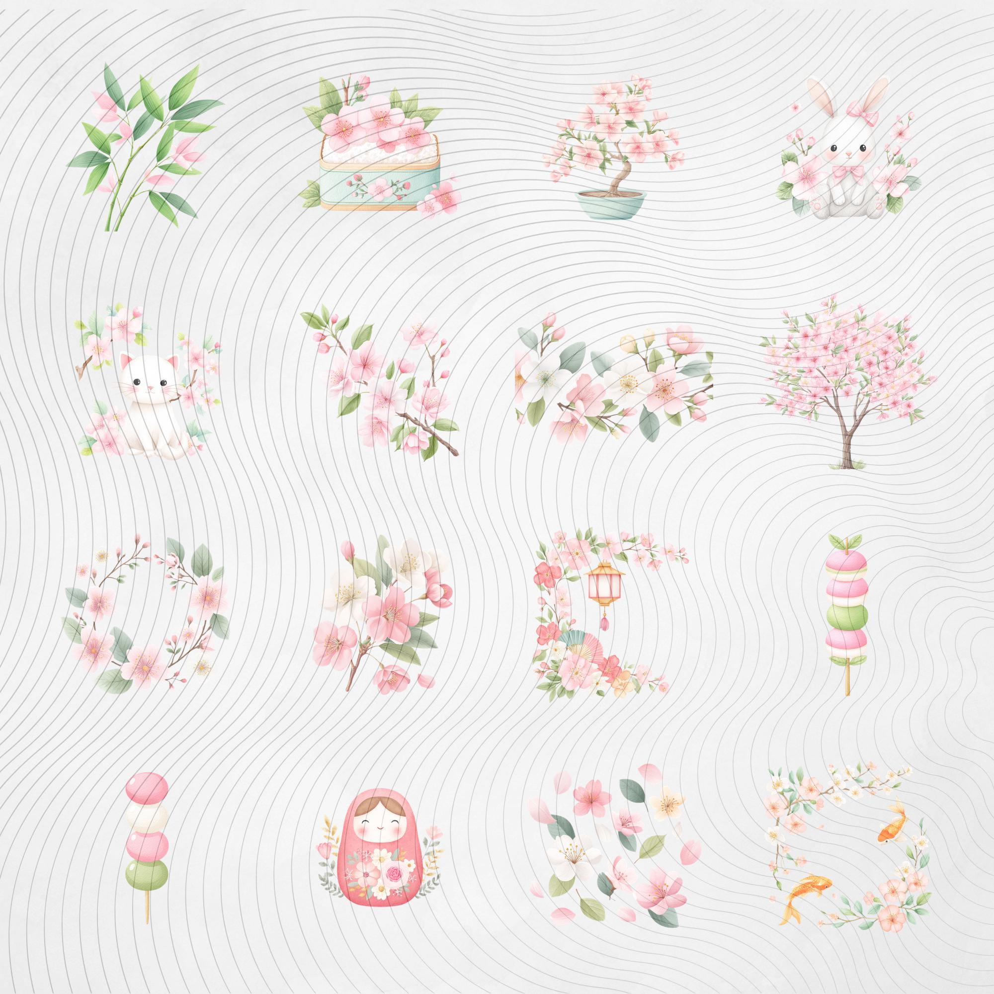 Japanese Clipart Bundle, Sakura Cherry Blossom PNG, Kawaii Girls ...