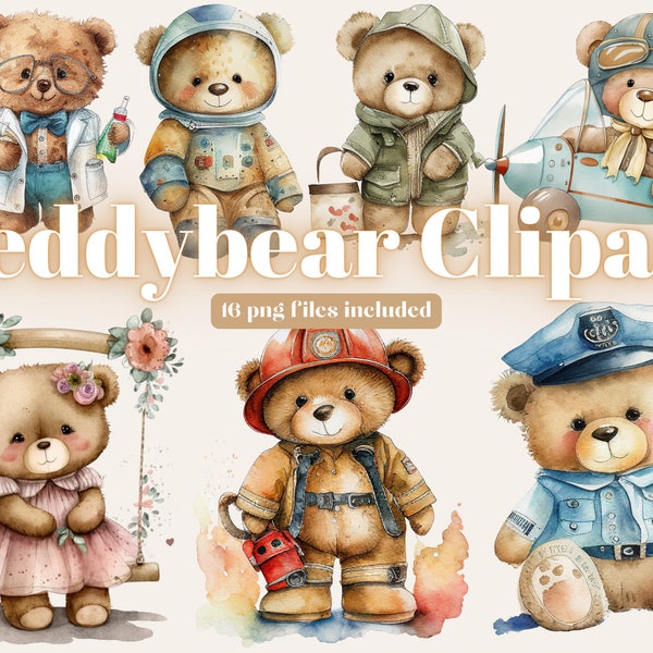 Watercolor Teddy bear clipart, Watercolor baby shower clipart, Boho Teddy bear clipart, vintage teddy bear, cute teddy clipart, little bear