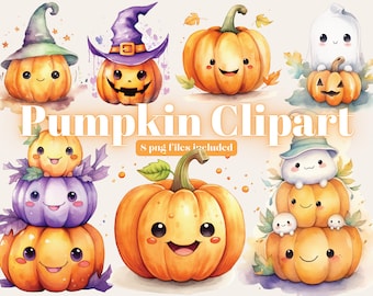 Pumpkin Clipart, Watercolor Pumpkin Clipart, Autumn Clip Art, Pastel Pumpkins, Kawaii Pumpkin, Paper craft - Junk Journal, Scrapbooking