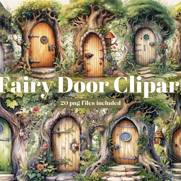 Forest Fairy Door Watercolor Clipart, Fairy clipart, Fantasy clipart, Fairytale Bundle, Scrapbook, Junk Journal, Paper Crafts, Scrapbooking