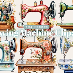 Watercolour Vintage Sewing Clipart Sewing Machine PNG Digital Image Downloads for Card Making Scrapbook Junk Journal Paper Crafts