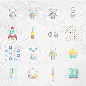 Zestaw clipartów robotów PNG, urocze grafiki robotów, cliparty STEM dla dzieci, zestaw clipartów technologicznych, robot z kreskówek do użytku komercyjnego zdjęcie 4