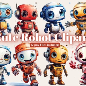Schattige robots aquarel clipart, robot png, jongen clipart, sublimatie graphics, instant download, commercieel gebruik, Kids clipart