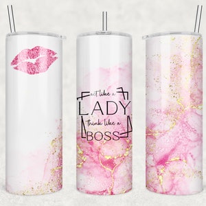 Act Like a Lady Think Like a Boss Blush Glitter Leopard Print Sublimation Tumbler Designs Cheetah - 20oz Skinny Tumbler Templates - PNG