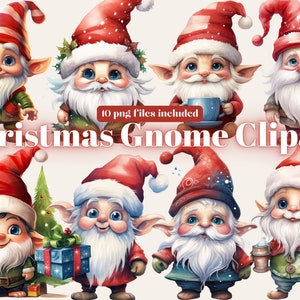 PNG Watercolor Christmas Santa Gnome Clipart, Christmas Clip art Bundle, Winter Garden Gnomes graphic png, Xmas Noel Sublimation Bundle