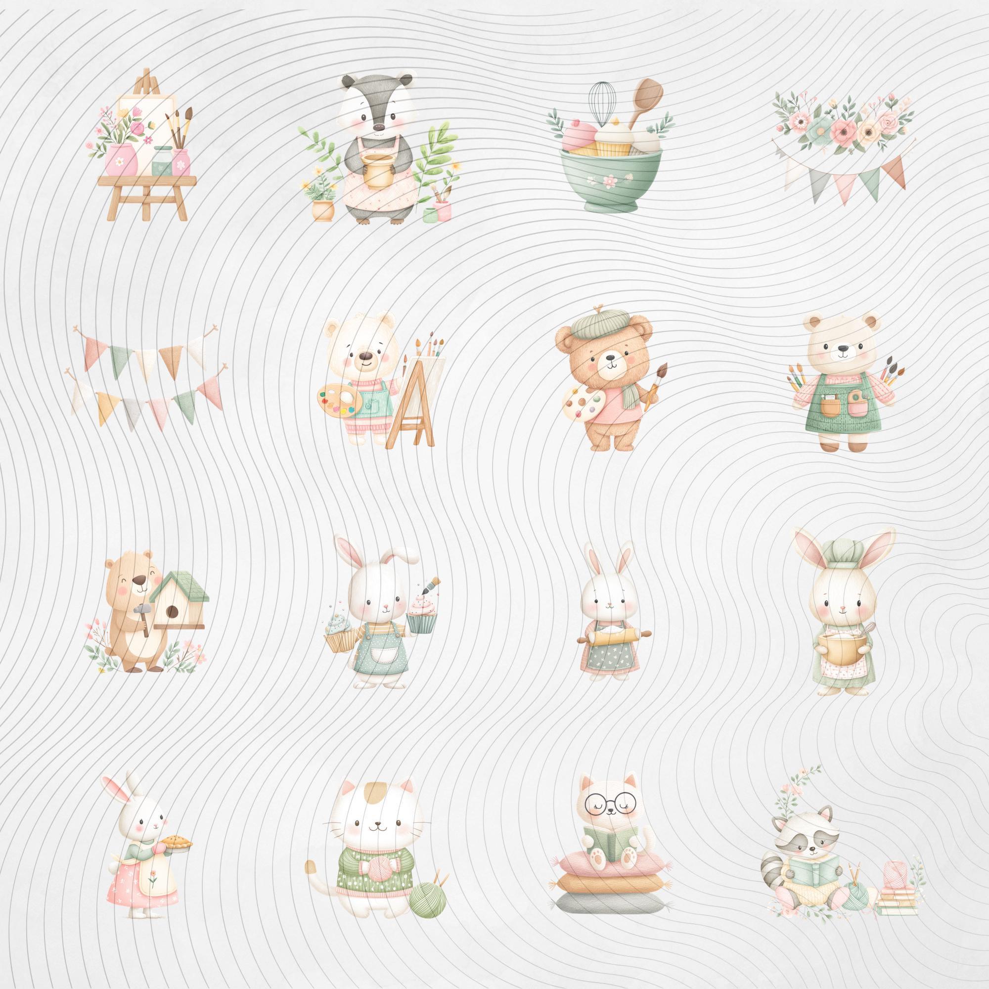 Cozy Animal Clipart Bundle, Cute Woodland PNG Set, Kawaii Forest ...