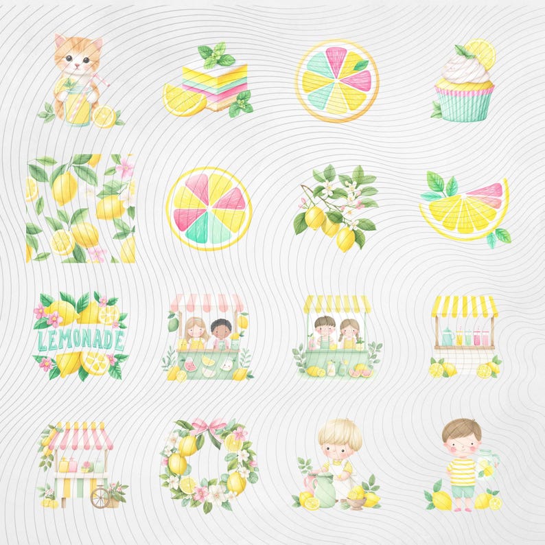 Lemonade Stand Clipart, Summer Kids Clipart, Lemon Clipart PNG, Cute Summer Graphics, Commercial Use Clipart, Scrapbook PNG image 3