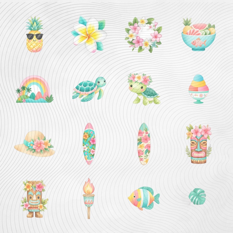 Cute Hawaii Clipart Bundle, Tropical Aloha PNG, Hawaiian Kids, Hibiscus ...